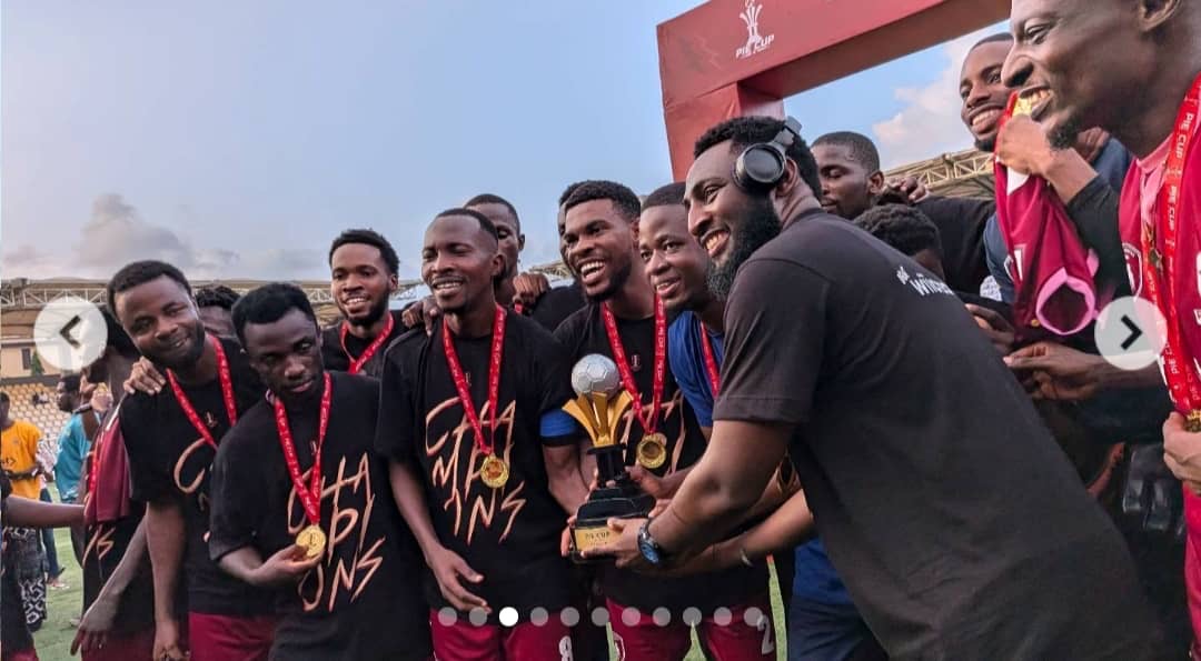 CCI Yaba Cool City FC celebrating the PIE Cup trophy